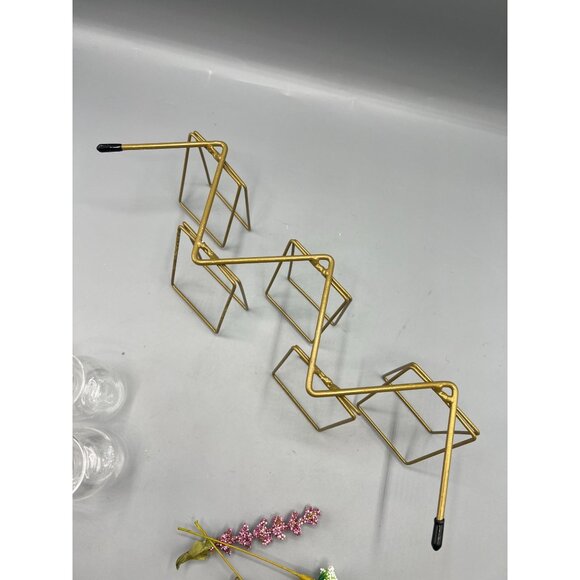 Mid-Century Modern Brass & Glass Geometric Bud Vase Set w 4 Vases - Picture 11 of 12